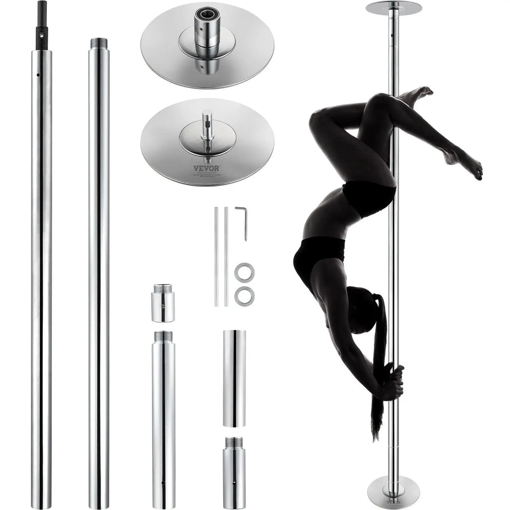 【Summerfinds】Vevor Professional Dancing Pole, , Spinning Static Dancing Pole Kit, Portable Removable Pole, 45Mm Heavy-Duty Stainless Steel Pole, Height Adjustable Fitness Pole, for Exercise Home Club Gym, Silver,Camping Essentials