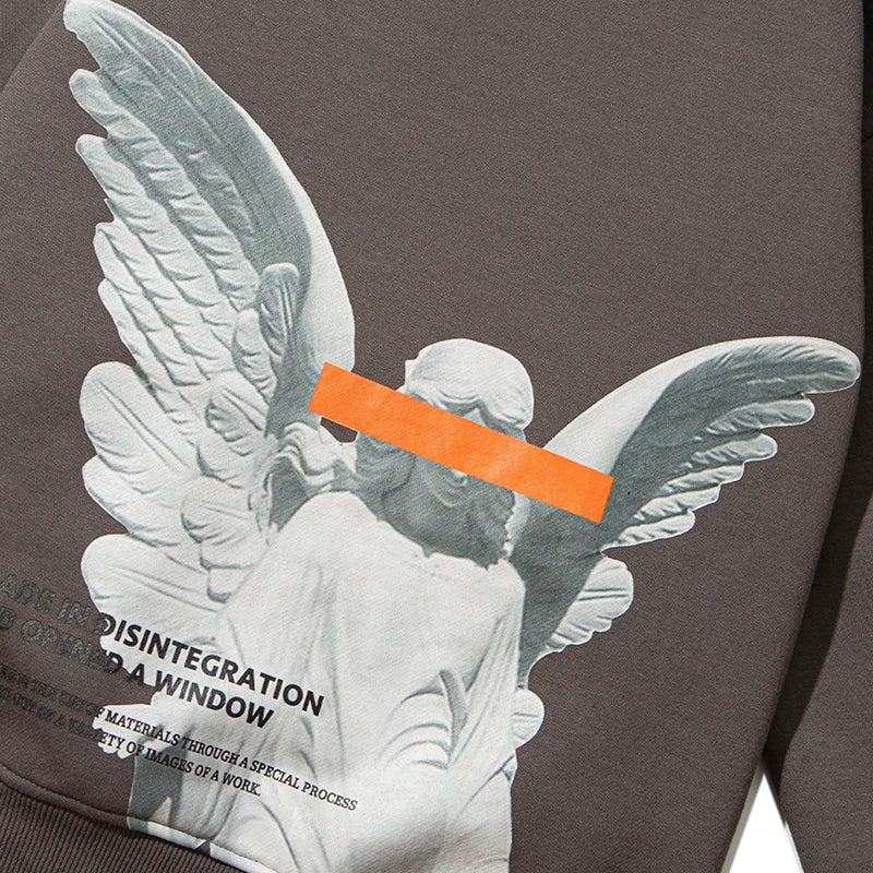 Mens 2025 Hip Hop Streetwear Harajuku Pullover Angel God Printed Hoodie Pocket Cotton Fleece Pullover Grey Hooded Sweatshirt