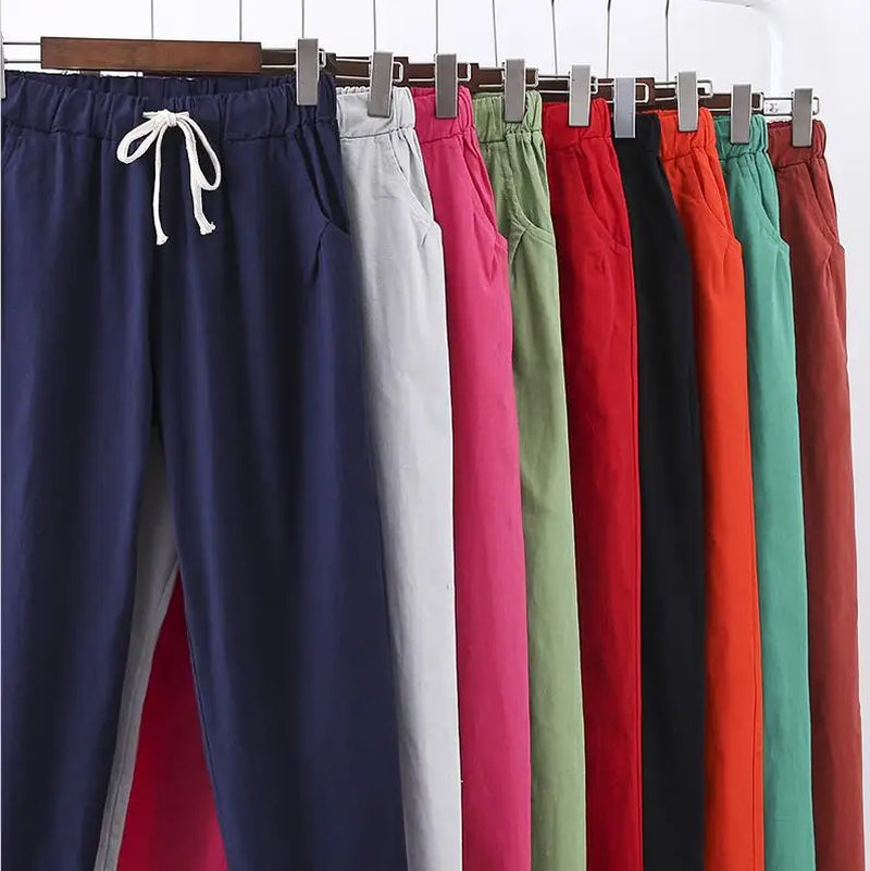 Summer Clothes Women Pants Linen Cotton Casual Pants Candy Color Trousers Female Anklelength Length Pants Harajuku Pantalones