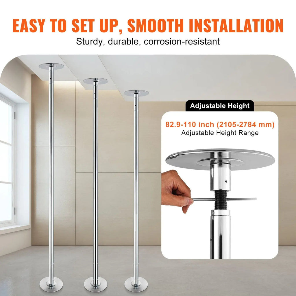 【Summerfinds】Vevor Professional Dancing Pole, , Spinning Static Dancing Pole Kit, Portable Removable Pole, 45Mm Heavy-Duty Stainless Steel Pole, Height Adjustable Fitness Pole, for Exercise Home Club Gym, Silver,Camping Essentials