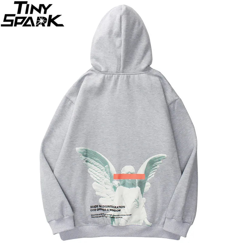 Mens 2025 Hip Hop Streetwear Harajuku Pullover Angel God Printed Hoodie Pocket Cotton Fleece Pullover Grey Hooded Sweatshirt