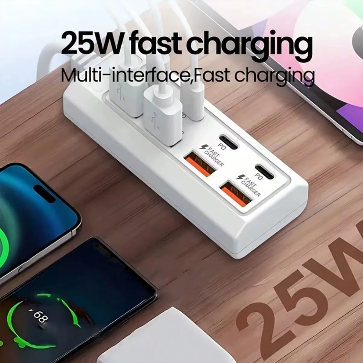 [8-Terminal Station Fast Charging USB Hub] Equipped with 4 USB and 4 PD Ports | 25W Fast Charging, Suitable for Computers
