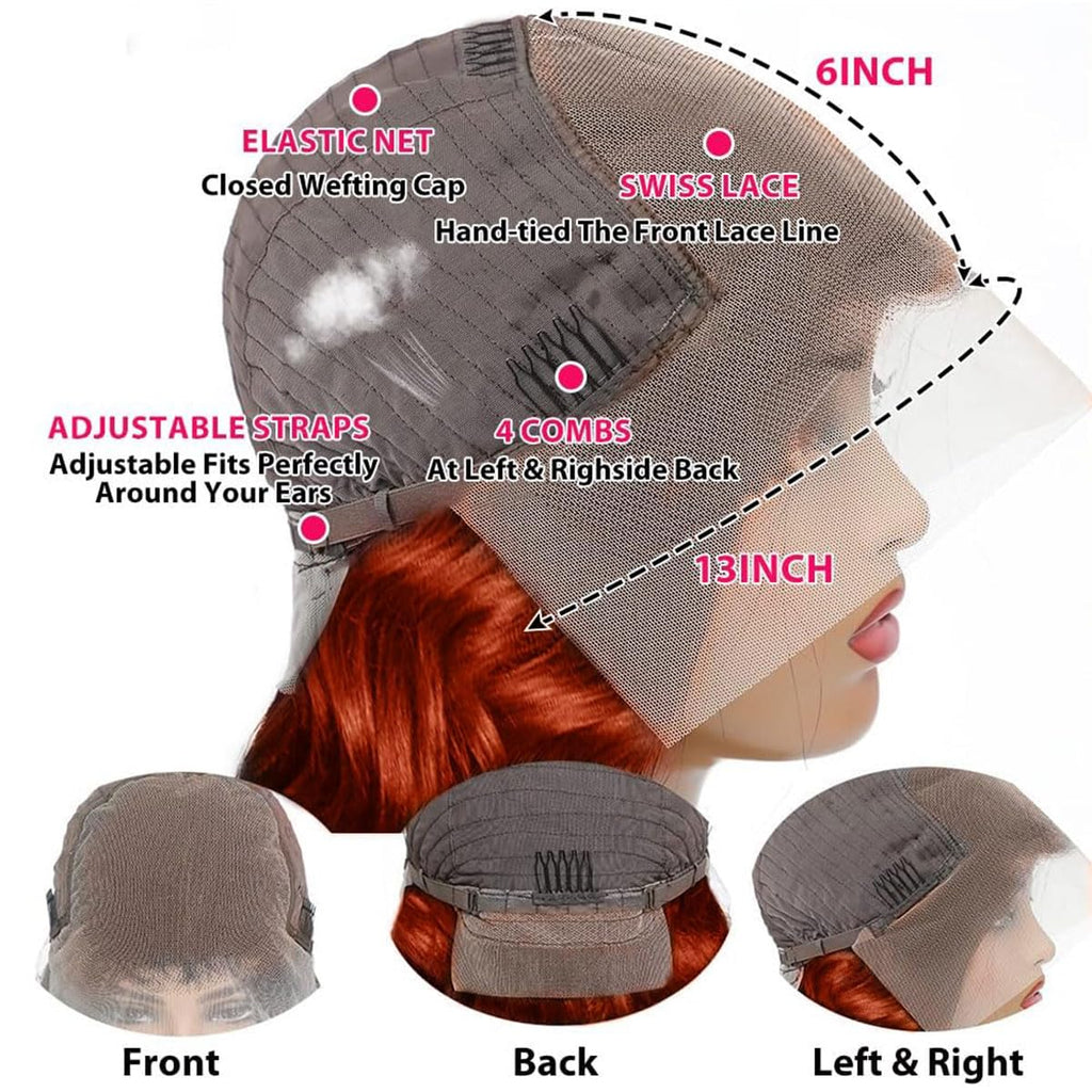 Reddish Brown Lace Front Wigs Human Hair Body Wave 200% Density Pre Plucked Auburn Brown Human Hair 13X6 Lace Front Wigs HD Transparent Lace Frontal Colored Wigs Human Hair for Women 24 Inch