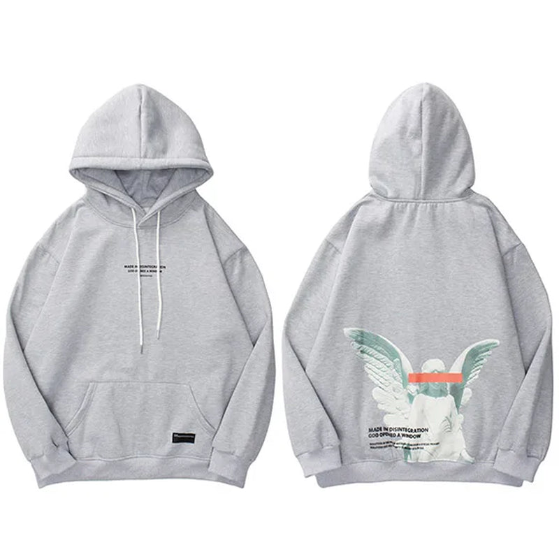 Mens 2025 Hip Hop Streetwear Harajuku Pullover Angel God Printed Hoodie Pocket Cotton Fleece Pullover Grey Hooded Sweatshirt