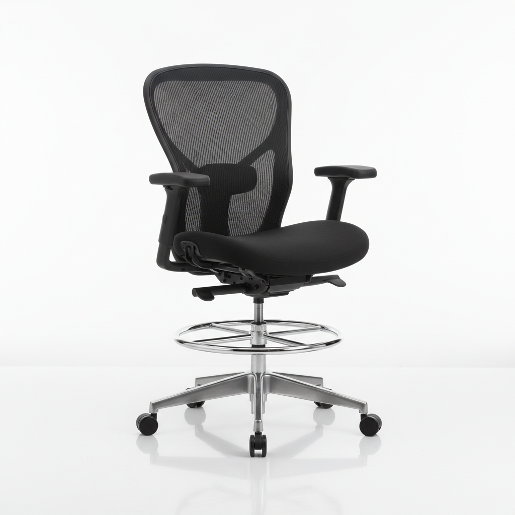 Prominent Ergonomic Stool, Footring, Office Desk Chair, Black | Ergonomic Standing Desk Chair with Footring, Seat Slider, Adjustable Arms, Dynamic Workstation Seating for Active Work