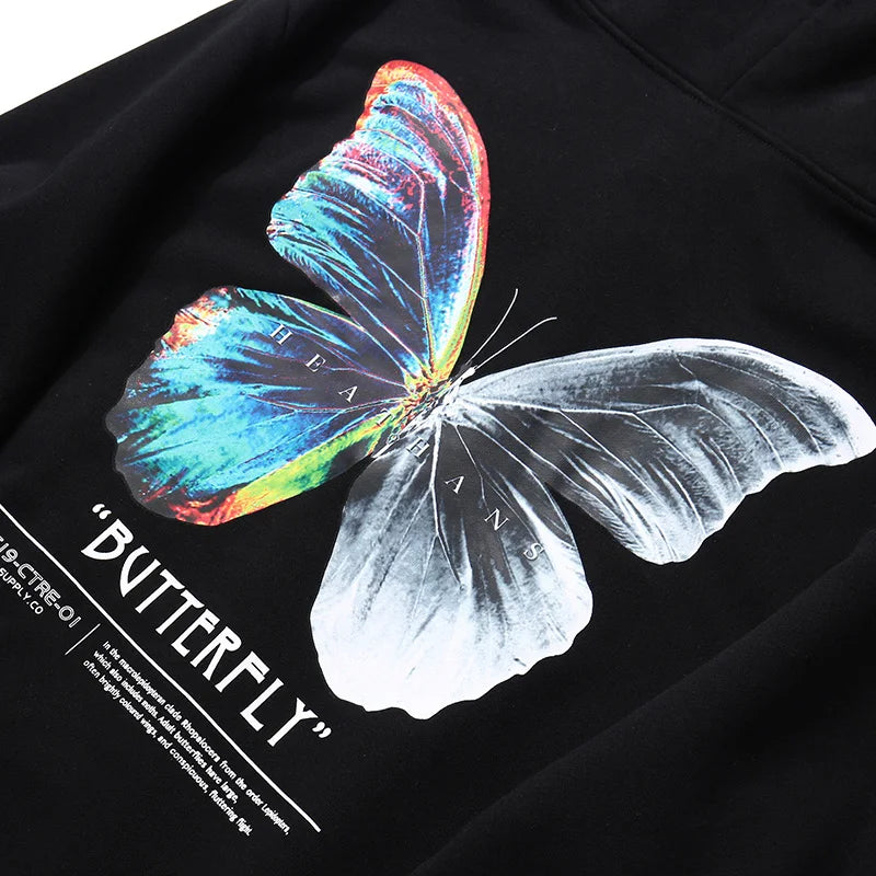 2025 Men Hip Hop Sweatshirt Hoodie Color Butterfly Streetwear Harajuku Pullover Hoodie Cotton Fleece Winter Autumn Black Hoodie