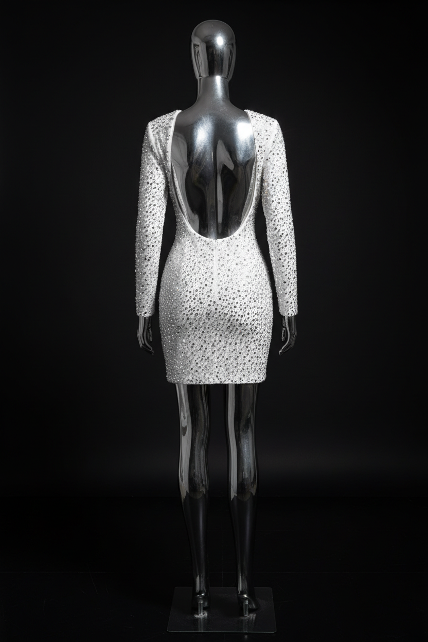 Womens Spaghetti Strap Sleeveless Glitter Rhinestone Open Back Bodycon Mini Dress Sexy Clubwaer White L